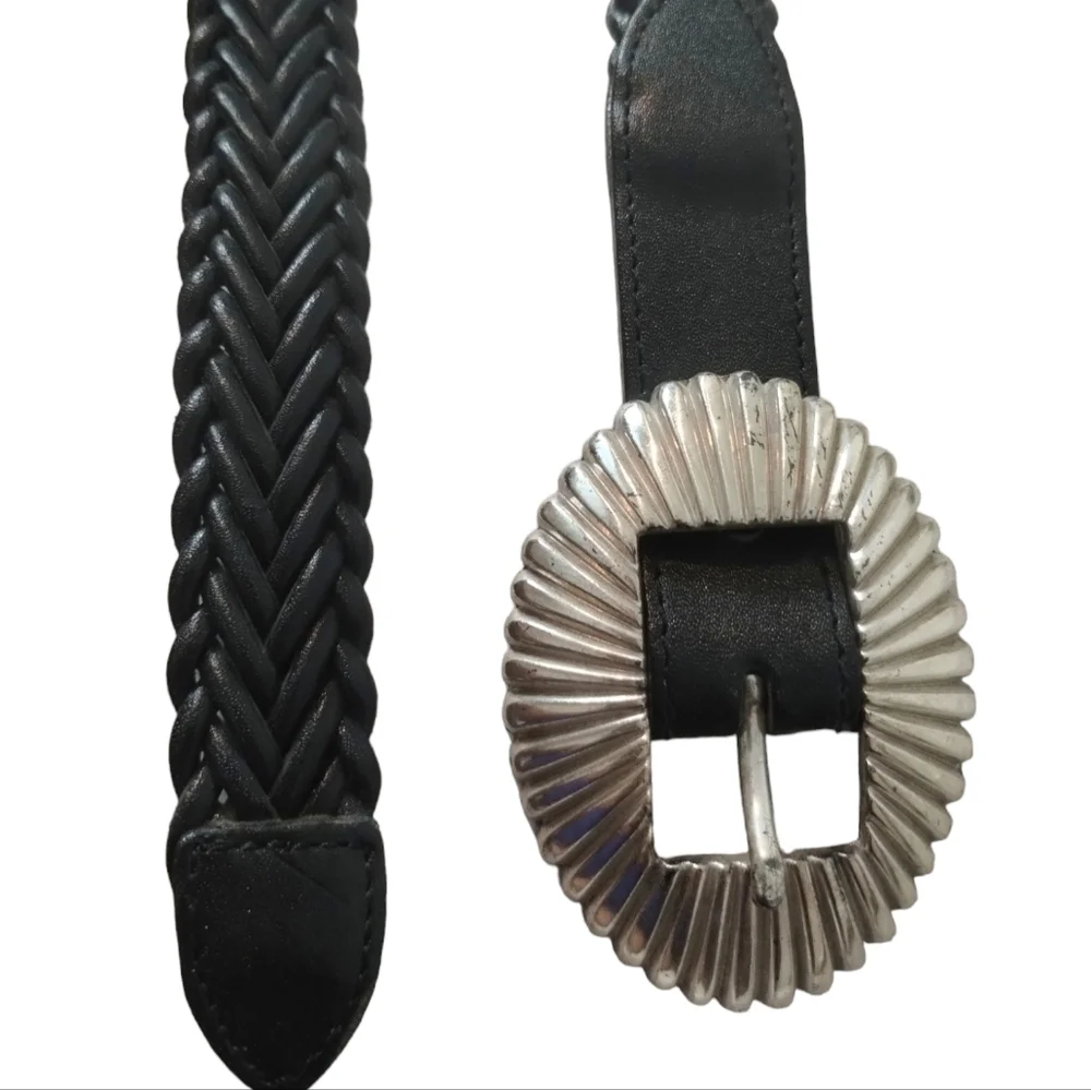 Vintage Woven Black Weaved Belt w/Silver Buckle‎ Women's 28-30